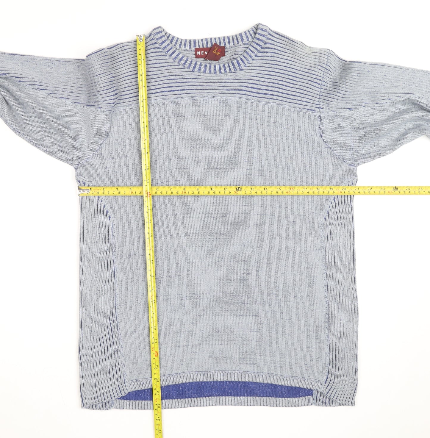 Nevada Men's Grey Cotton Crew Neck Striped Jumper M