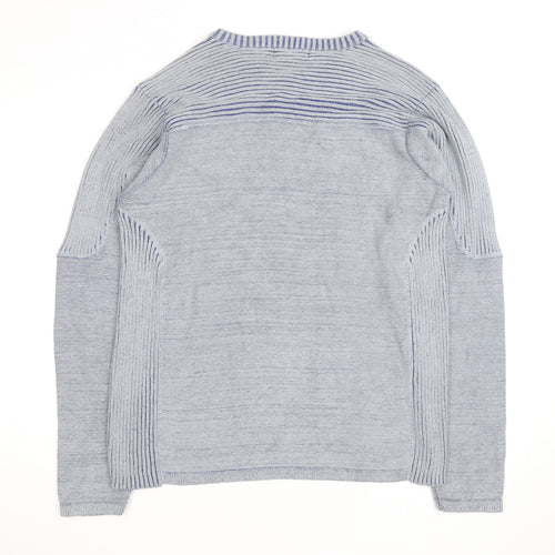 Nevada Men's Grey Cotton Crew Neck Striped Jumper M