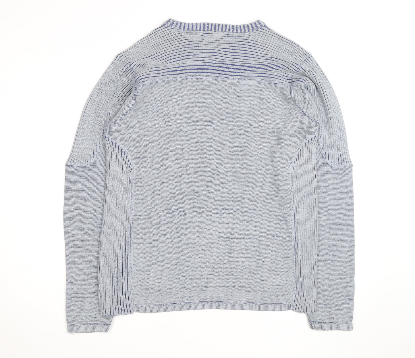 Nevada Men's Grey Cotton Crew Neck Striped Jumper M