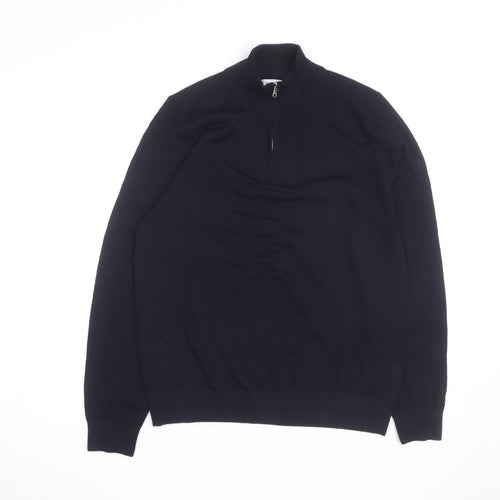 Marks and Spencer Autograph Mens Blue Merino Wool Half Zip Jumper M