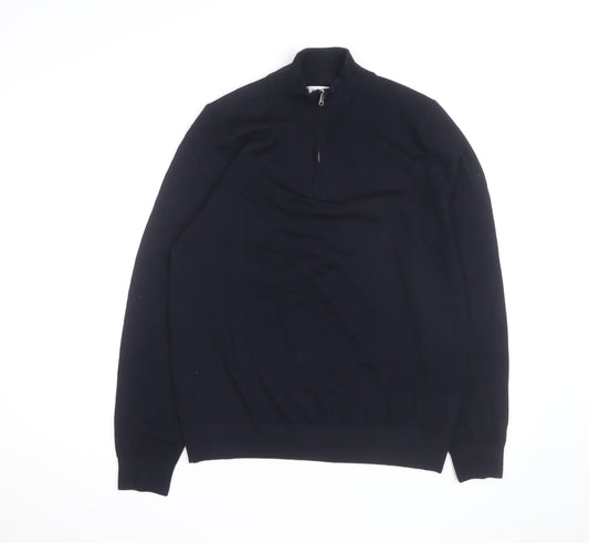Marks and Spencer Autograph Mens Blue Merino Wool Half Zip Jumper M