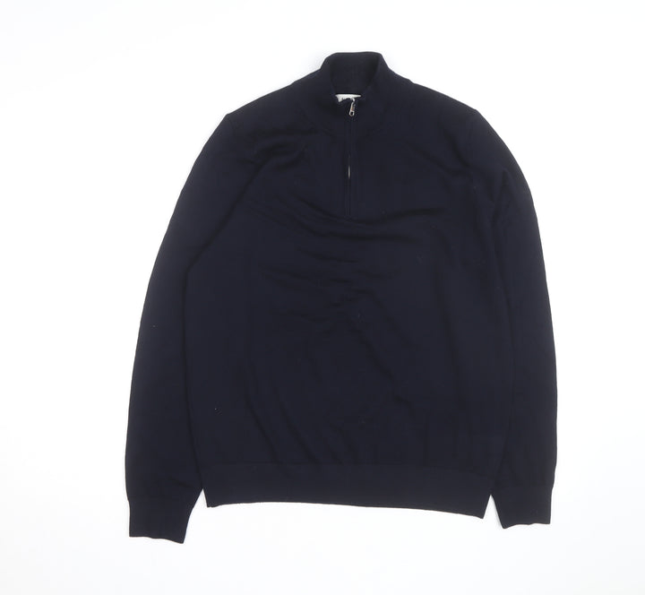 Marks and Spencer Autograph Mens Blue Merino Wool Half Zip Jumper M