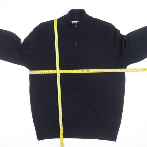 Marks and Spencer Autograph Mens Blue Merino Wool Half Zip Jumper M