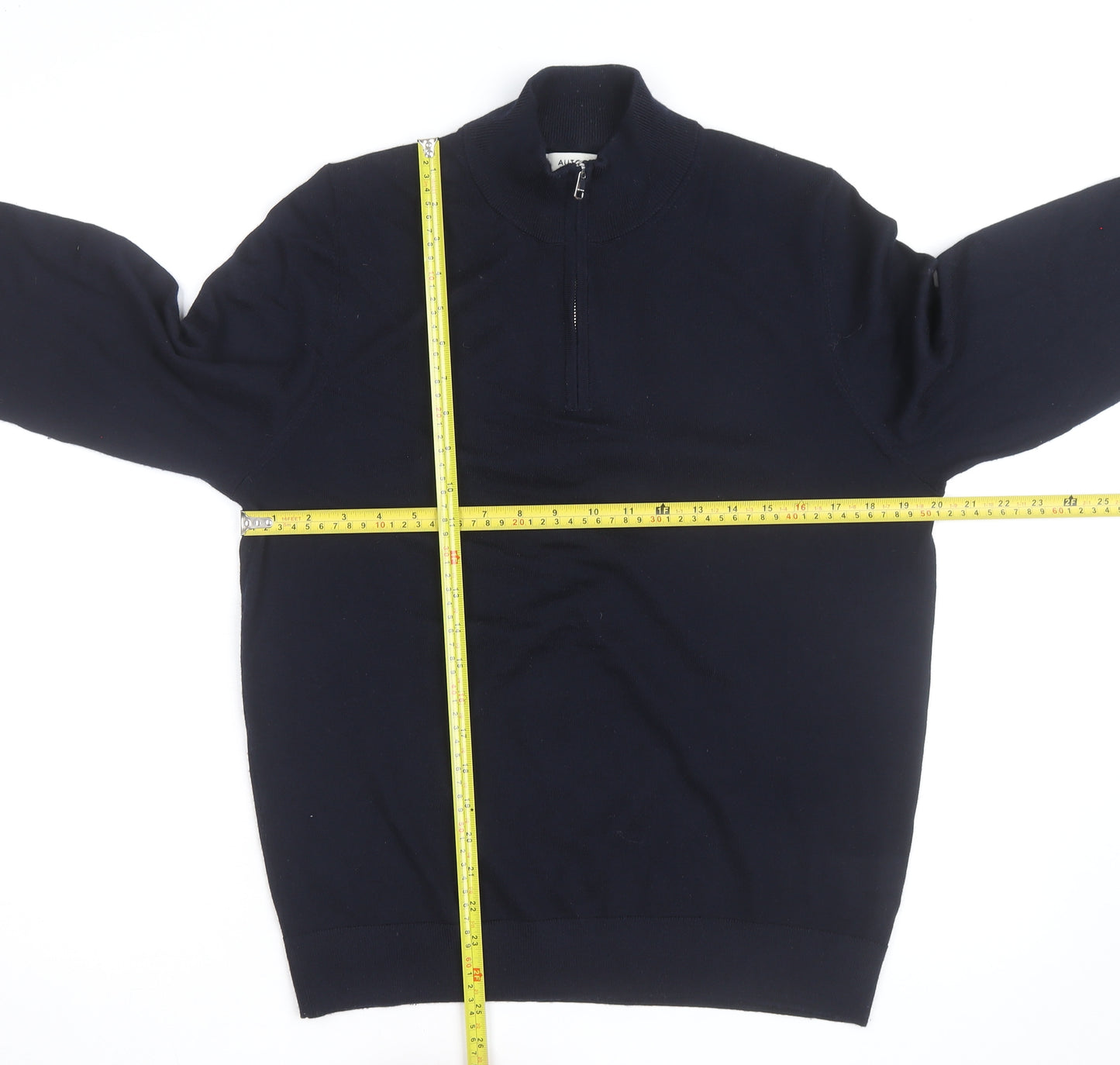 Marks and Spencer Autograph Mens Blue Merino Wool Half Zip Jumper M