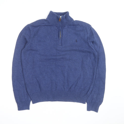 Ralph Lauren Men's Blue Wool High Neck 1/2 Zip Jumper Size L
