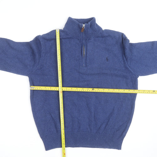 Ralph Lauren Men's Blue Wool High Neck 1/2 Zip Jumper Size L