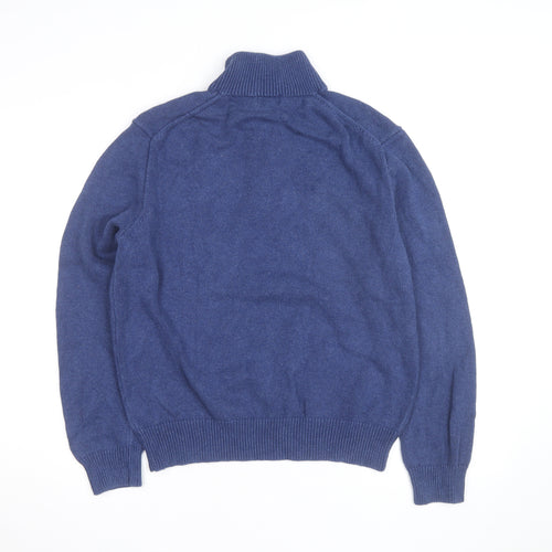 Ralph Lauren Men's Blue Wool High Neck 1/2 Zip Jumper Size L