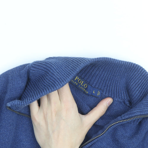Ralph Lauren Men's Blue Wool High Neck 1/2 Zip Jumper Size L
