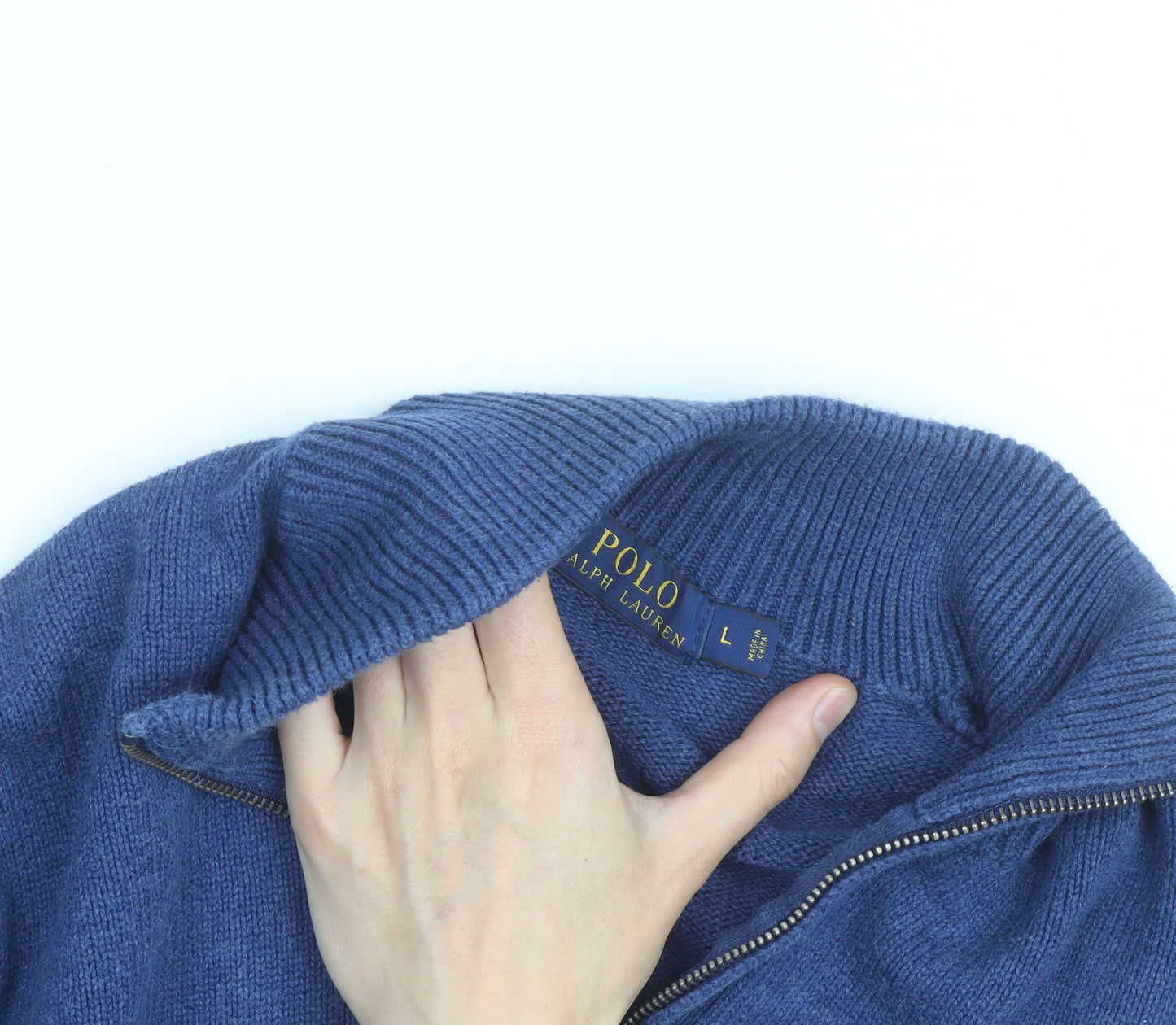 Ralph Lauren Men's Blue Wool High Neck 1/2 Zip Jumper Size L