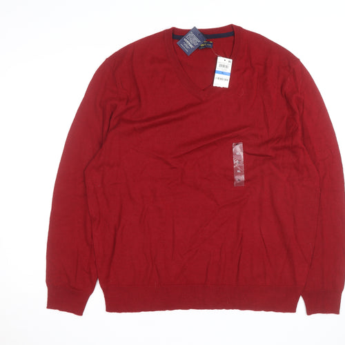 Club Room Men's Red Merino Wool Blend V-Neck Jumper XL