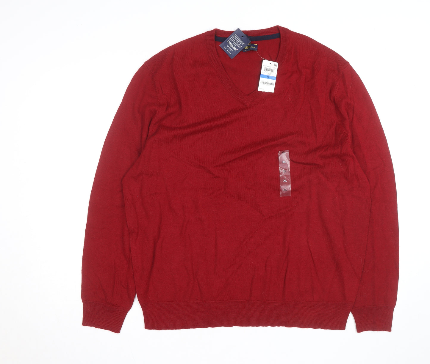 Club Room Men's Red Merino Wool Blend V-Neck Jumper XL