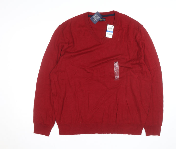 Club Room Men's Red Merino Wool Blend V-Neck Jumper XL