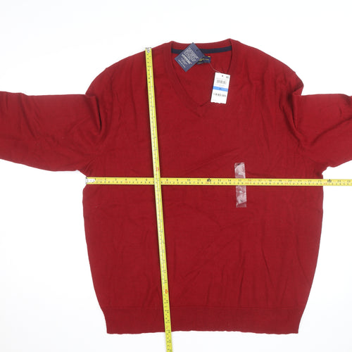 Club Room Men's Red Merino Wool Blend V-Neck Jumper XL