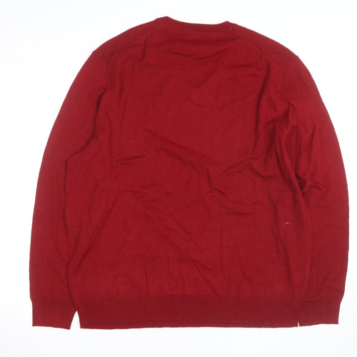 Club Room Men's Red Merino Wool Blend V-Neck Jumper XL