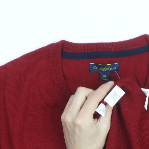 Club Room Men's Red Merino Wool Blend V-Neck Jumper XL