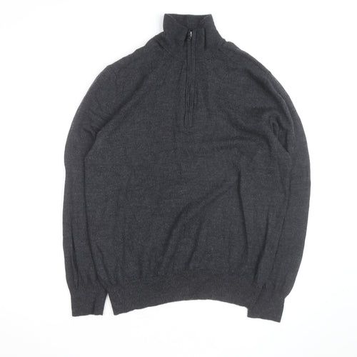 Gap Men's Grey Extra Fine Merino Wool Half Zip Jumper XL