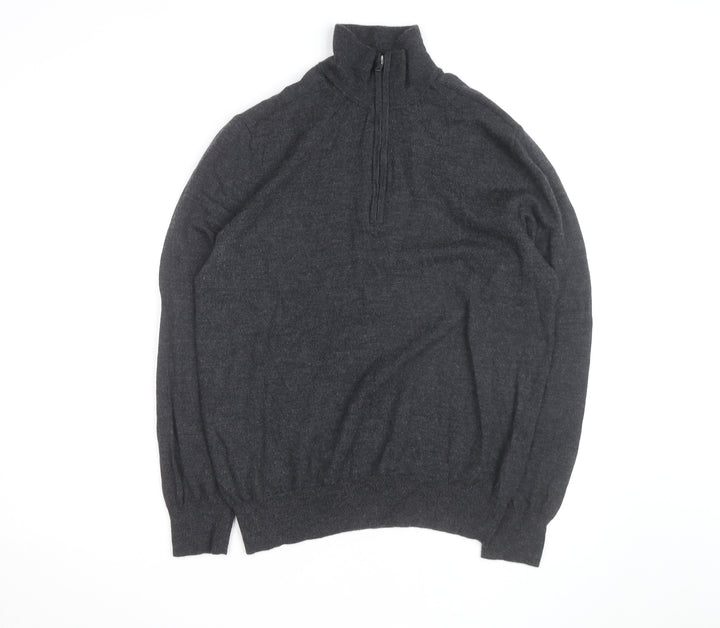 Gap Men's Grey Extra Fine Merino Wool Half Zip Jumper XL