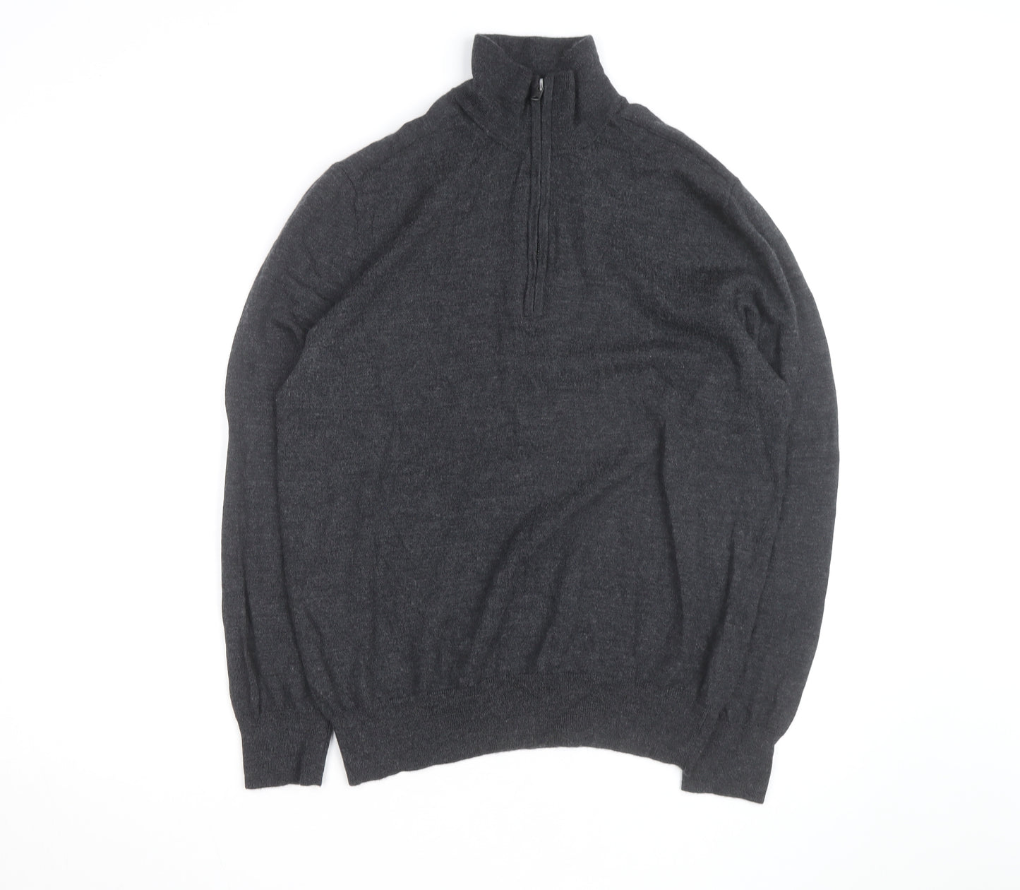 Gap Men's Grey Extra Fine Merino Wool Half Zip Jumper XL