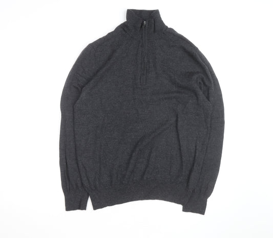 Gap Men's Grey Extra Fine Merino Wool Half Zip Jumper XL