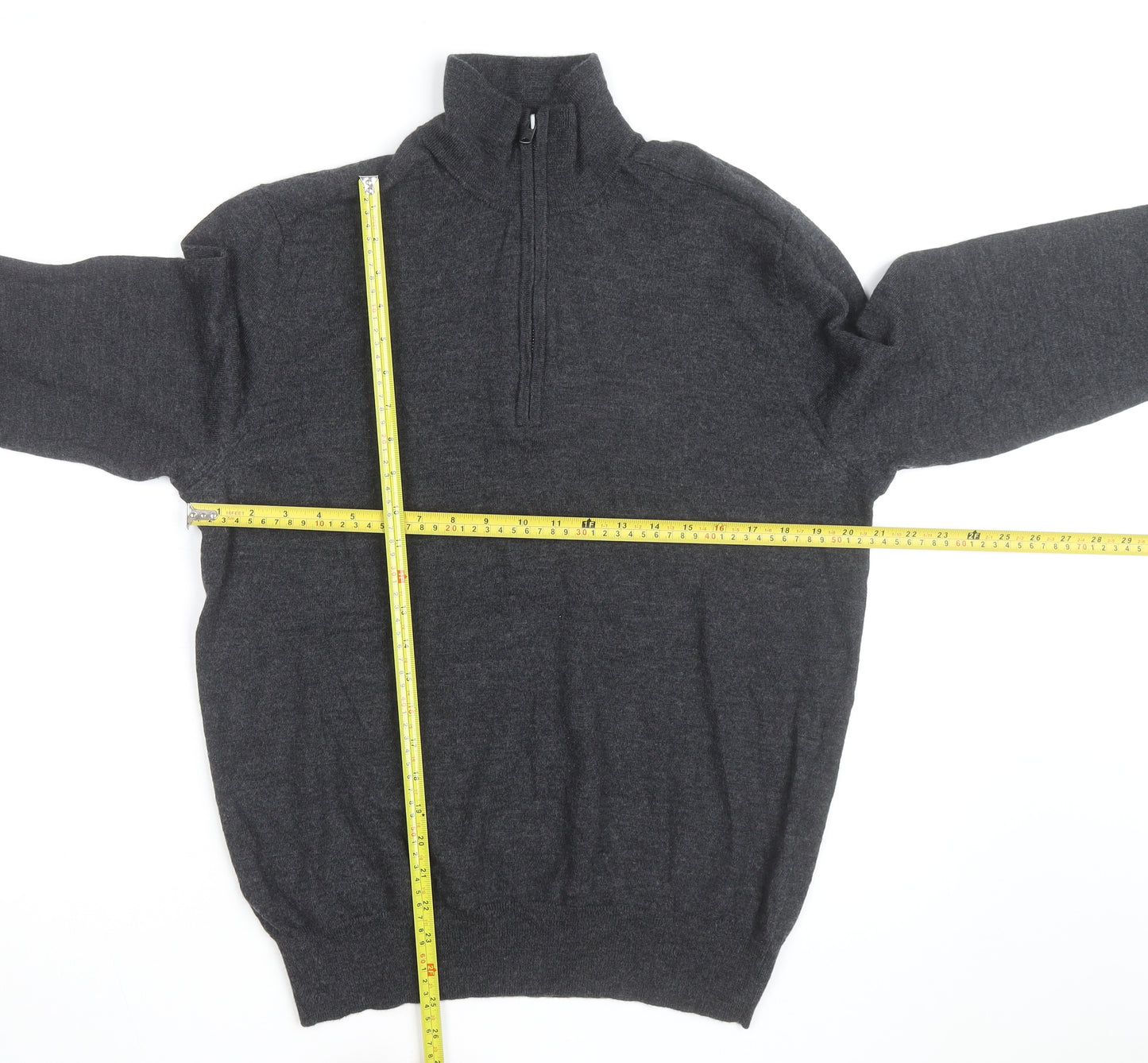 Gap Men's Grey Extra Fine Merino Wool Half Zip Jumper XL