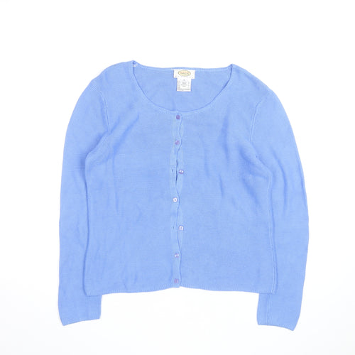 Talbots Petites Blue Cotton Blend Scoop Neck Button Cardigan S
