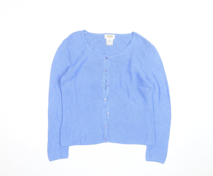 Talbots Petites Blue Cotton Blend Scoop Neck Button Cardigan S