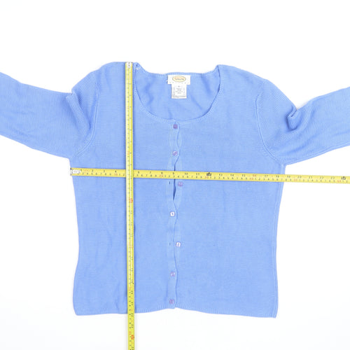 Talbots Petites Blue Cotton Blend Scoop Neck Button Cardigan S