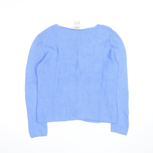 Talbots Petites Blue Cotton Blend Scoop Neck Button Cardigan S