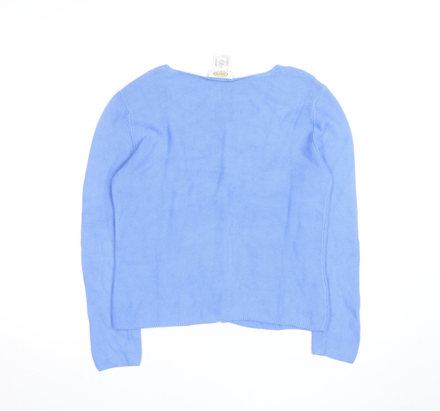 Talbots Petites Blue Cotton Blend Scoop Neck Button Cardigan S