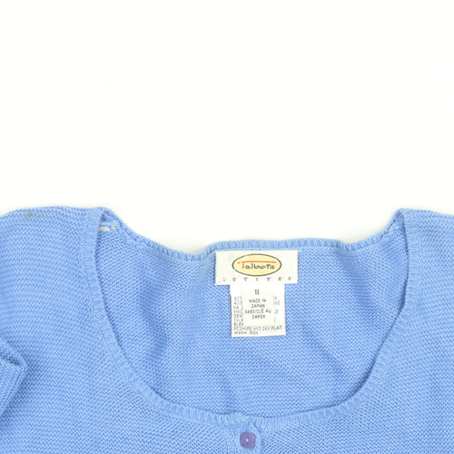 Talbots Petites Blue Cotton Blend Scoop Neck Button Cardigan S
