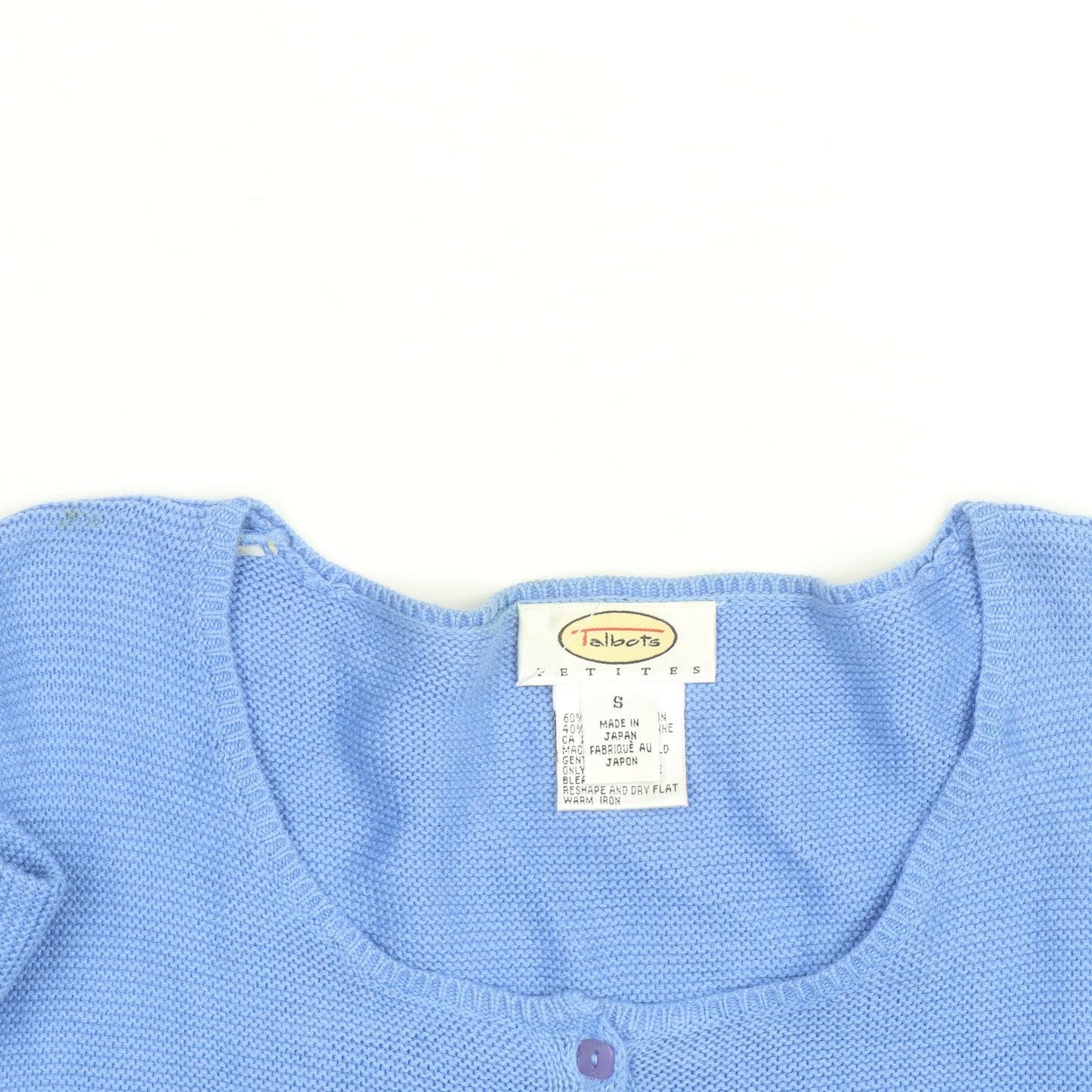 Talbots Petites Blue Cotton Blend Scoop Neck Button Cardigan S