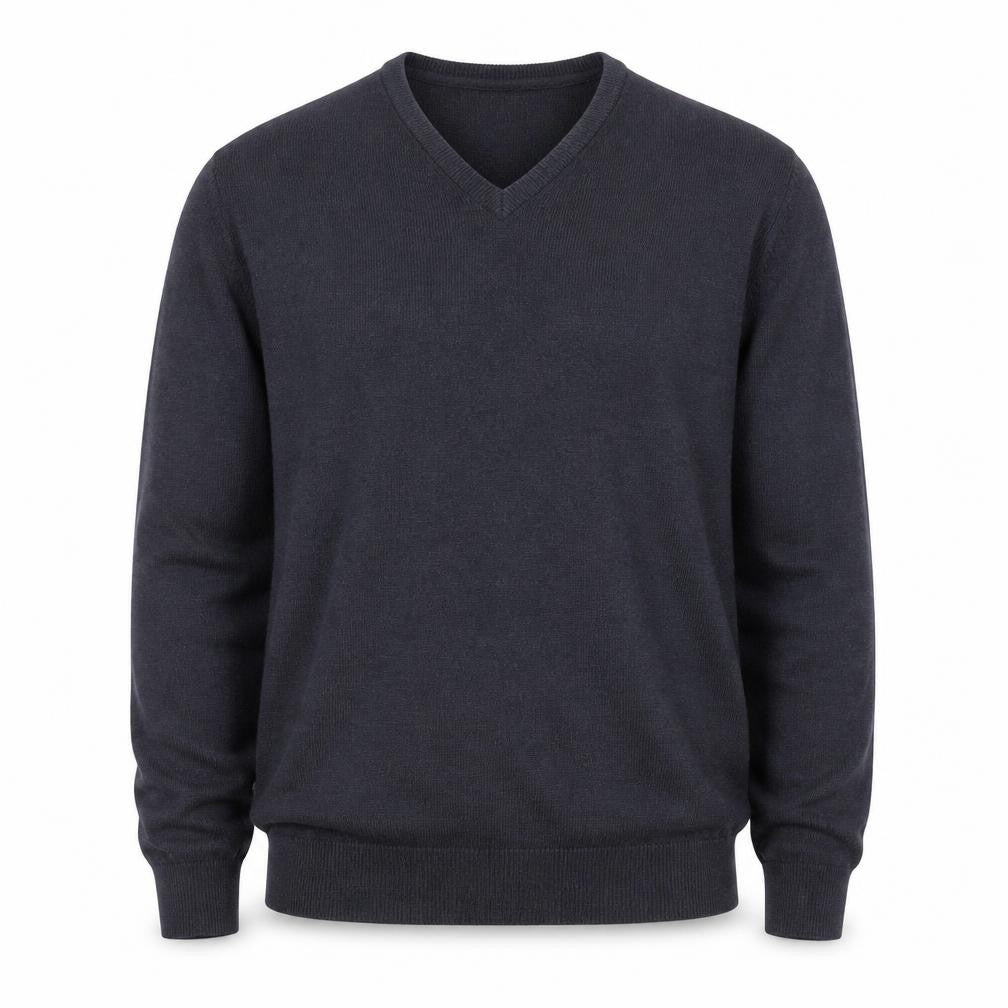 Front view of St John’s Bay Men’s Grey V-Neck jumper, size M