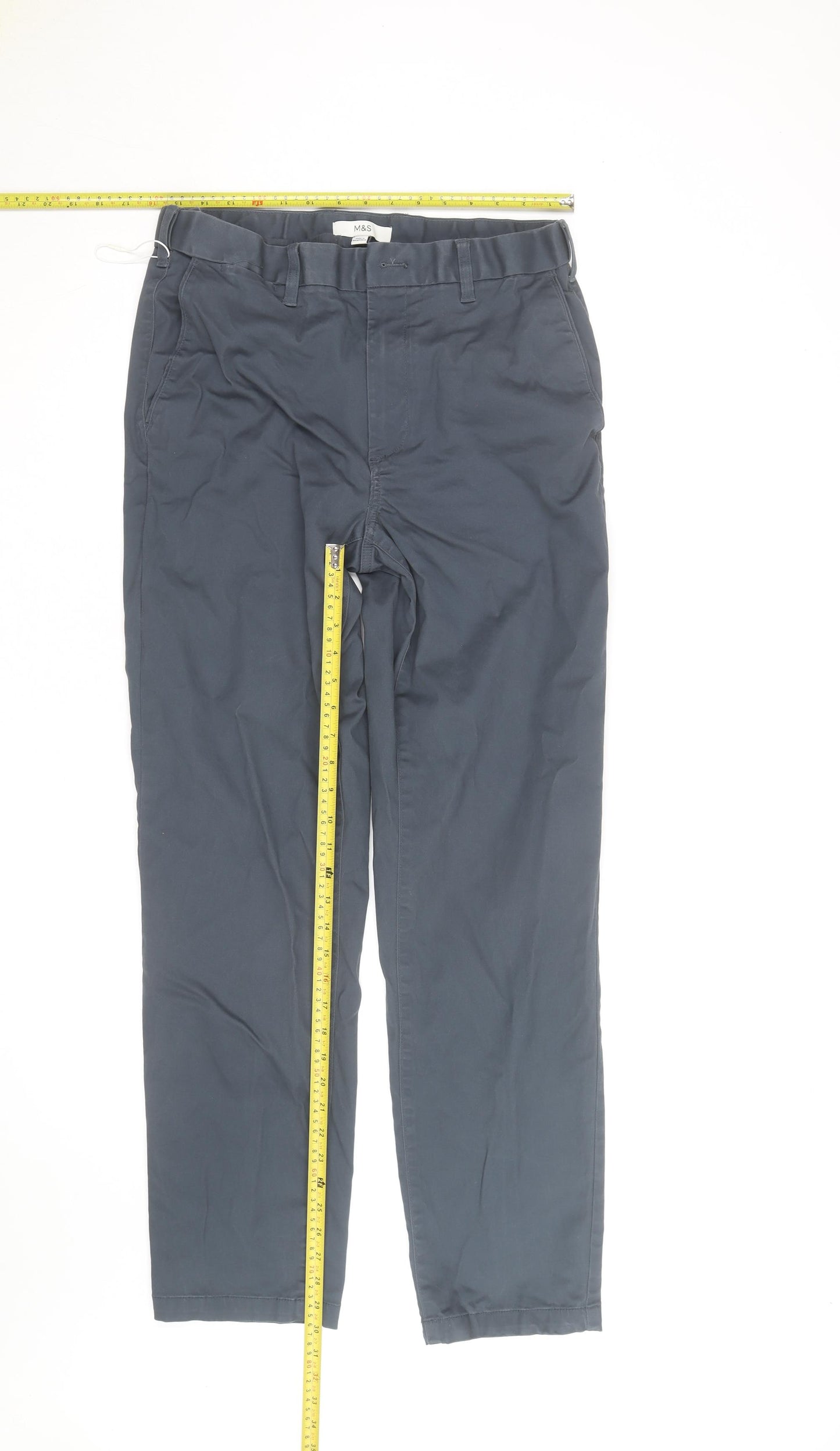Marks and Spencer Mens Blue Chino Trousers 32W 33L Cotton Blend