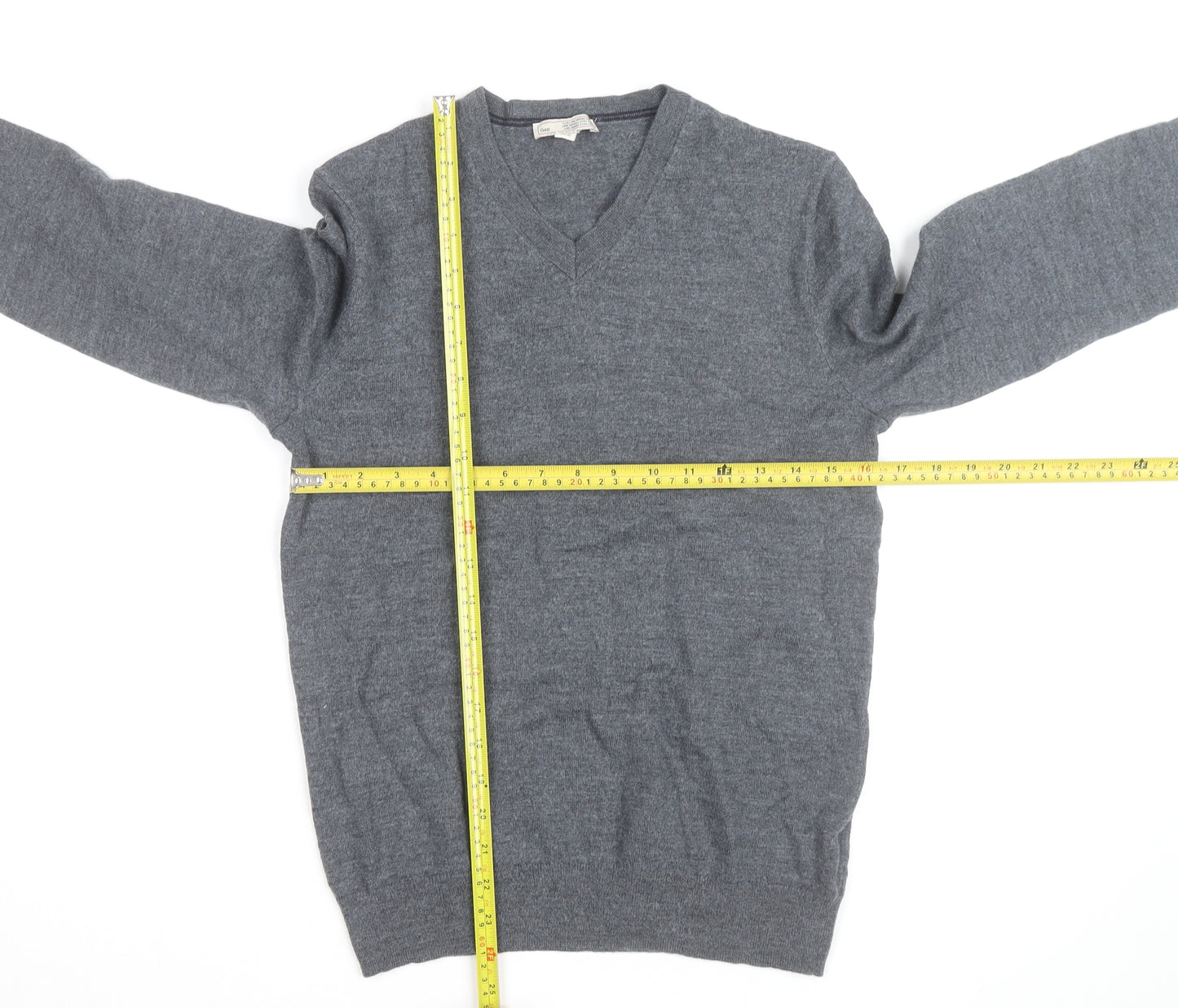 Gap Men's Grey V-Neck Merino Wool Pullover Jumper Size S