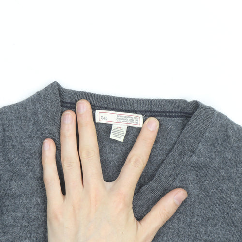 Gap Men's Grey V-Neck Merino Wool Pullover Jumper Size S