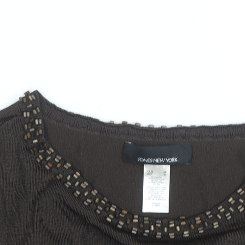 Jones New York Women’s Brown Beaded Boat Neck Long Sleeve Pullover Jumper Size M