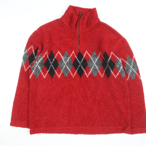 Rafaella Men's Red Argyle 1/4 Zip Fleece Jumper M
