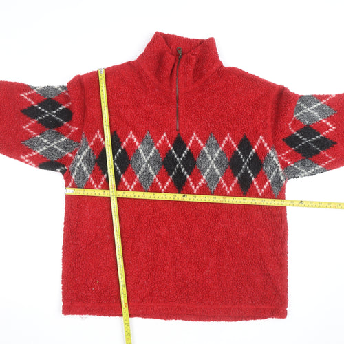 Rafaella Men's Red Argyle 1/4 Zip Fleece Jumper M
