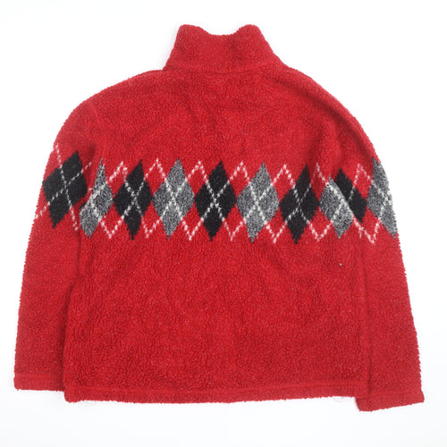Rafaella Men's Red Argyle 1/4 Zip Fleece Jumper M