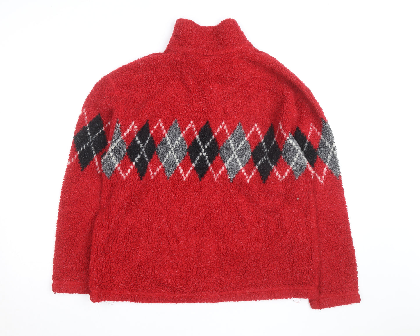 Rafaella Men's Red Argyle 1/4 Zip Fleece Jumper M