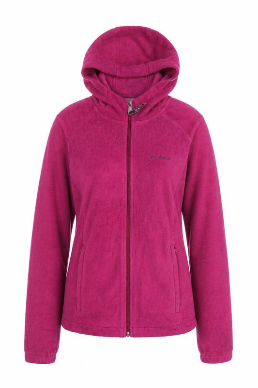 Front view of Columbia Women's Pink Fleece Full Zip Hooded Sweatshirt, size S