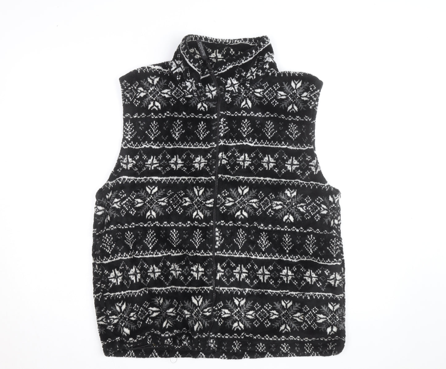 Kellysport Mens Black Fair Isle Fleece Vest Size L Winter Zip Up