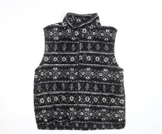 Kellysport Mens Black Fair Isle Fleece Vest Size L Winter Zip Up