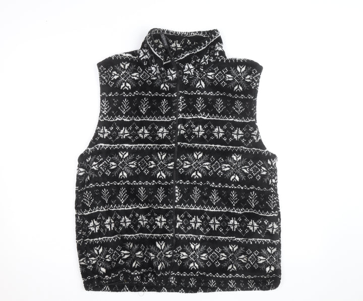 Kellysport Mens Black Fair Isle Fleece Vest Size L Winter Zip Up