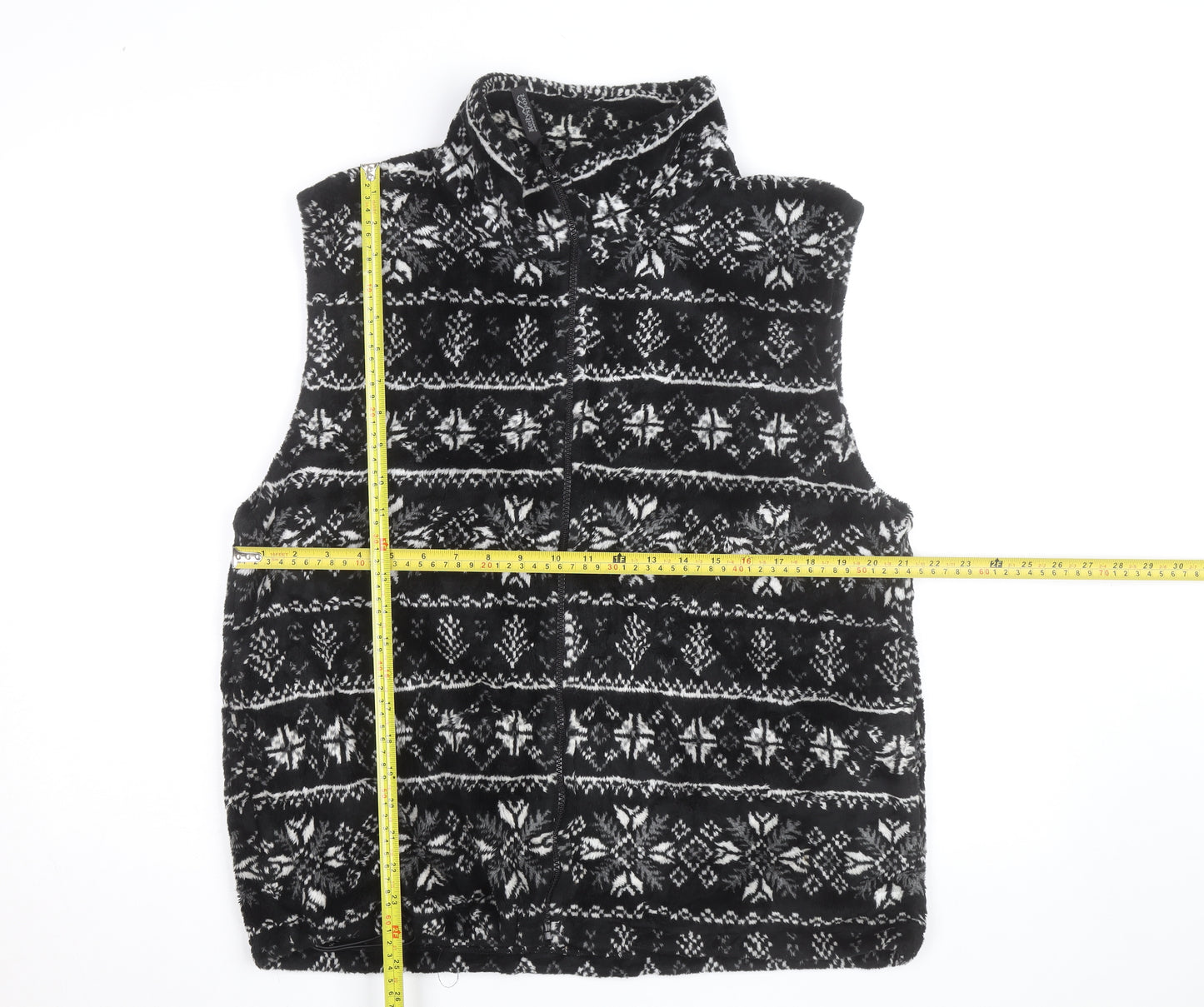 Kellysport Mens Black Fair Isle Fleece Vest Size L Winter Zip Up