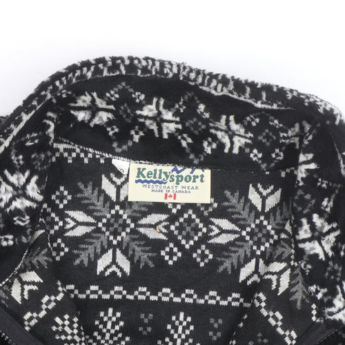 Kellysport Mens Black Fair Isle Fleece Vest Size L Winter Zip Up