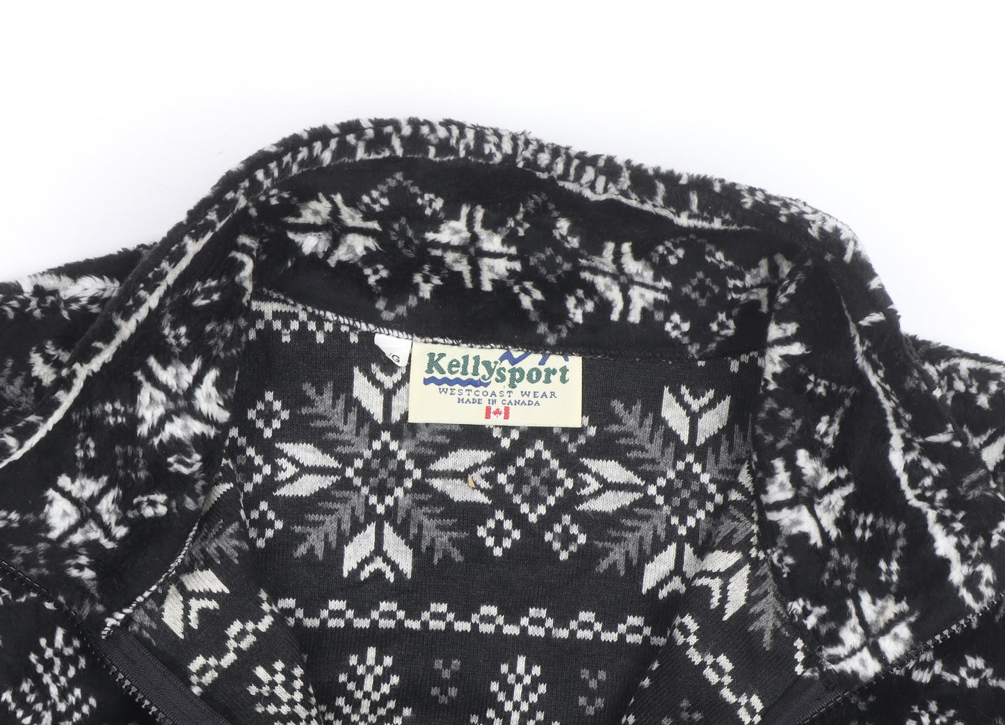 Kellysport Mens Black Fair Isle Fleece Vest Size L Winter Zip Up