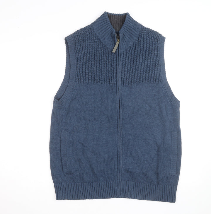 Duluth Trading Co Men’s Blue Knit Zip Vest Jumper L Wool Blend