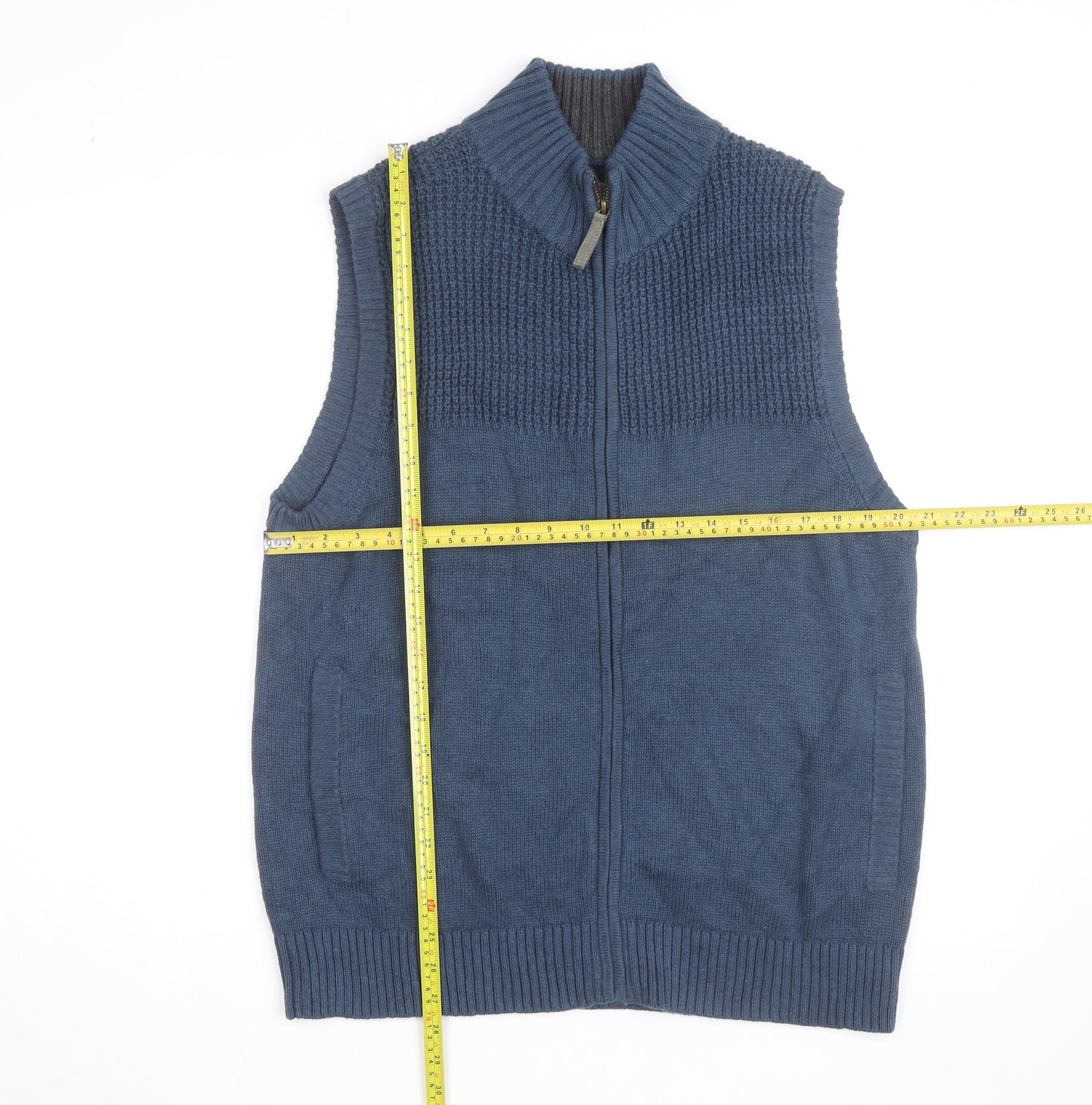 Duluth Trading Co Men’s Blue Knit Zip Vest Jumper L Wool Blend