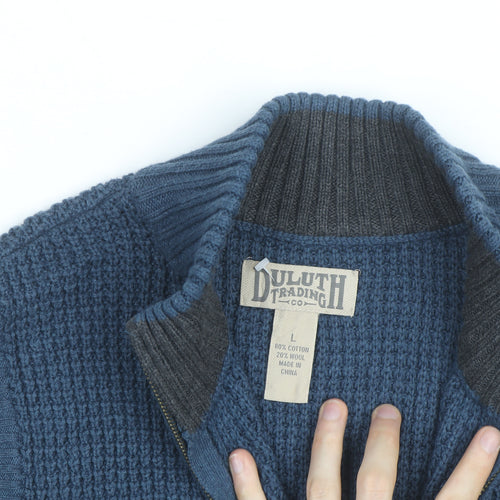 Duluth Trading Co Men’s Blue Knit Zip Vest Jumper L Wool Blend